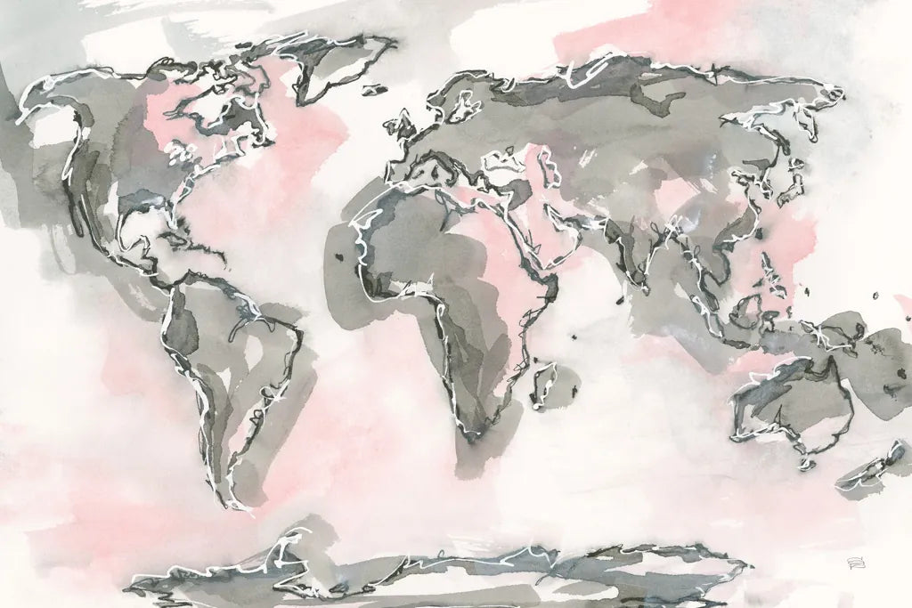 World Map Blush by Chris Paschke. SKU 53227i. Archival Giclee Fine art print for wall decor.