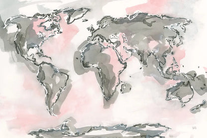 World Map Blush by Chris Paschke. SKU 53227i. Archival Giclee Fine art print for wall decor.