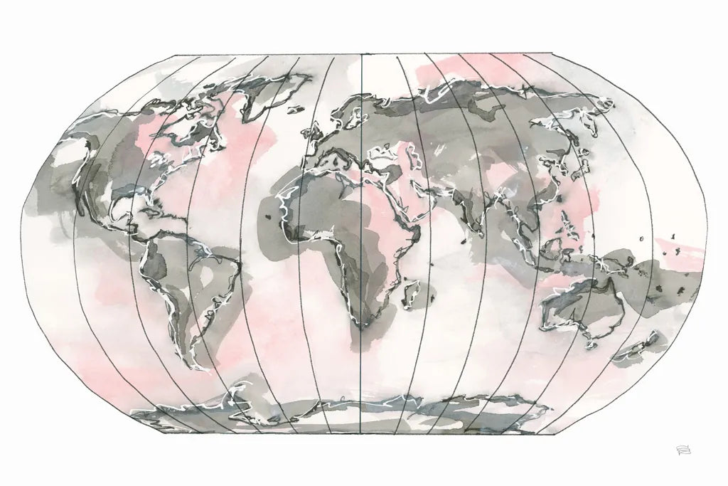 World Map Blush v2 by Chris Paschke. SKU 53933i. Archival Giclee Fine art print for wall decor.