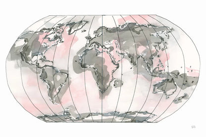 World Map Blush v2 by Chris Paschke. SKU 53933i. Archival Giclee Fine art print for wall decor.