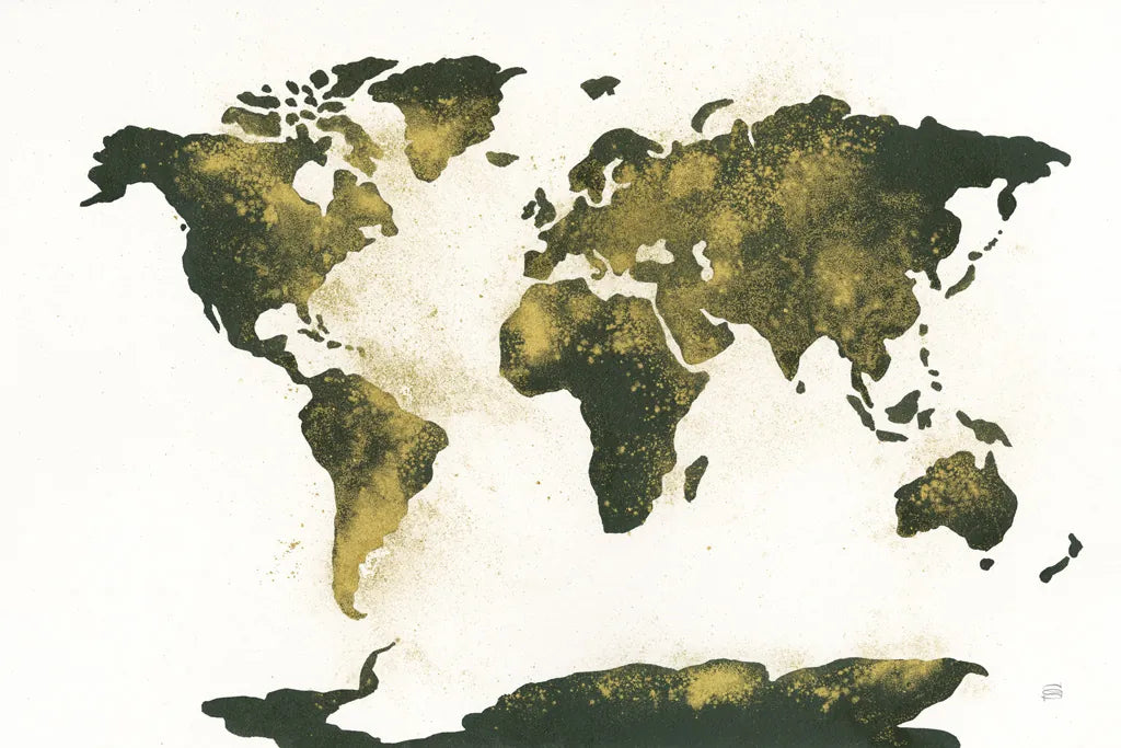 World Map Gold Dust by Chris Paschke. SKU 53224i. Archival Giclee Fine art print for wall decor.