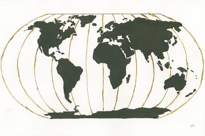 World Map Gold Lines by Chris Paschke. SKU 53223i. Archival Giclee Fine art print for wall decor.