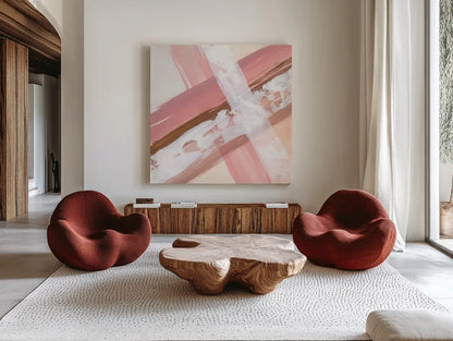 Woven I by Chris Paschke. Shown as extra-large giant wall art in a modern living room. Available as an archival giclee rolled canvas, fine art paper, or poster print. SKU 82445a.