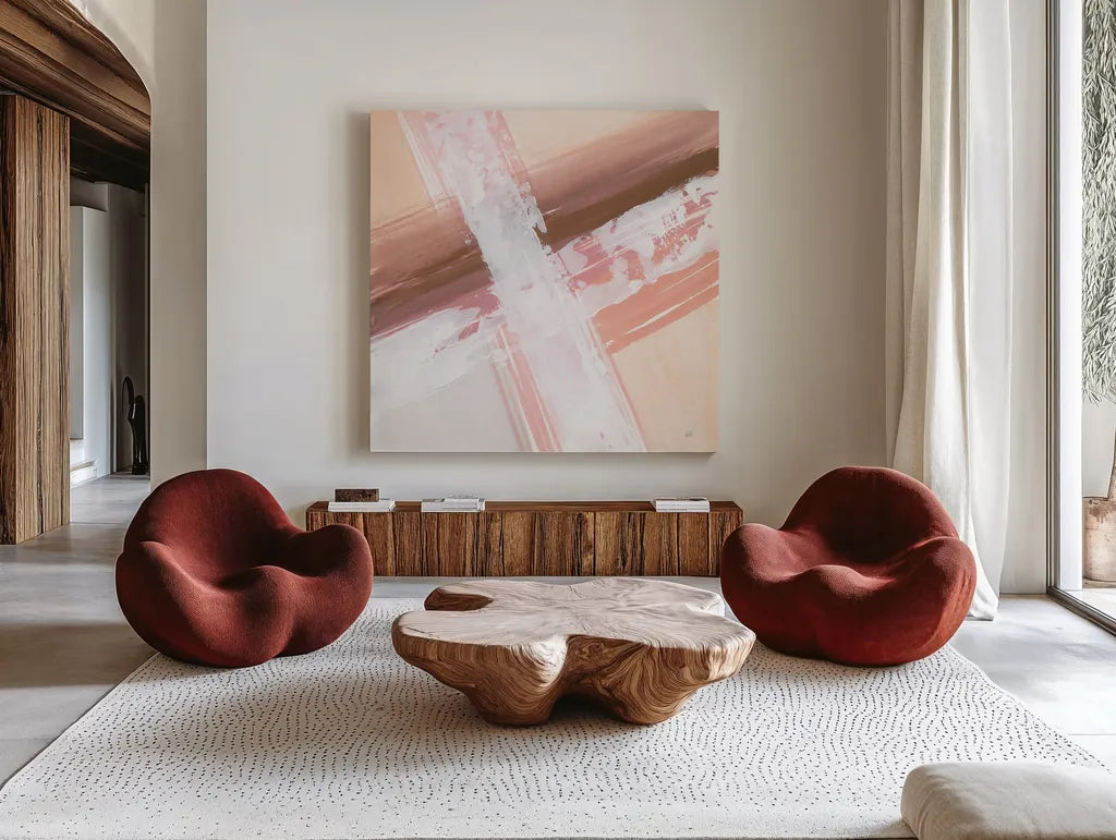 Woven III by Chris Paschke. Shown as extra-large giant wall art in a modern living room. Available as an archival giclee rolled canvas, fine art paper, or poster print. SKU 82447a.