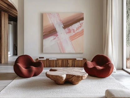 Woven III by Chris Paschke. Shown as extra-large giant wall art in a modern living room. Available as an archival giclee rolled canvas, fine art paper, or poster print. SKU 82447a.