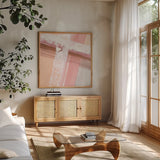 Woven IV by Chris Paschke. Shown in a natural wood frame in a cozy modern living room. Available as an archival giclee rolled canvas, fine art paper, or poster print. SKU 82448a.