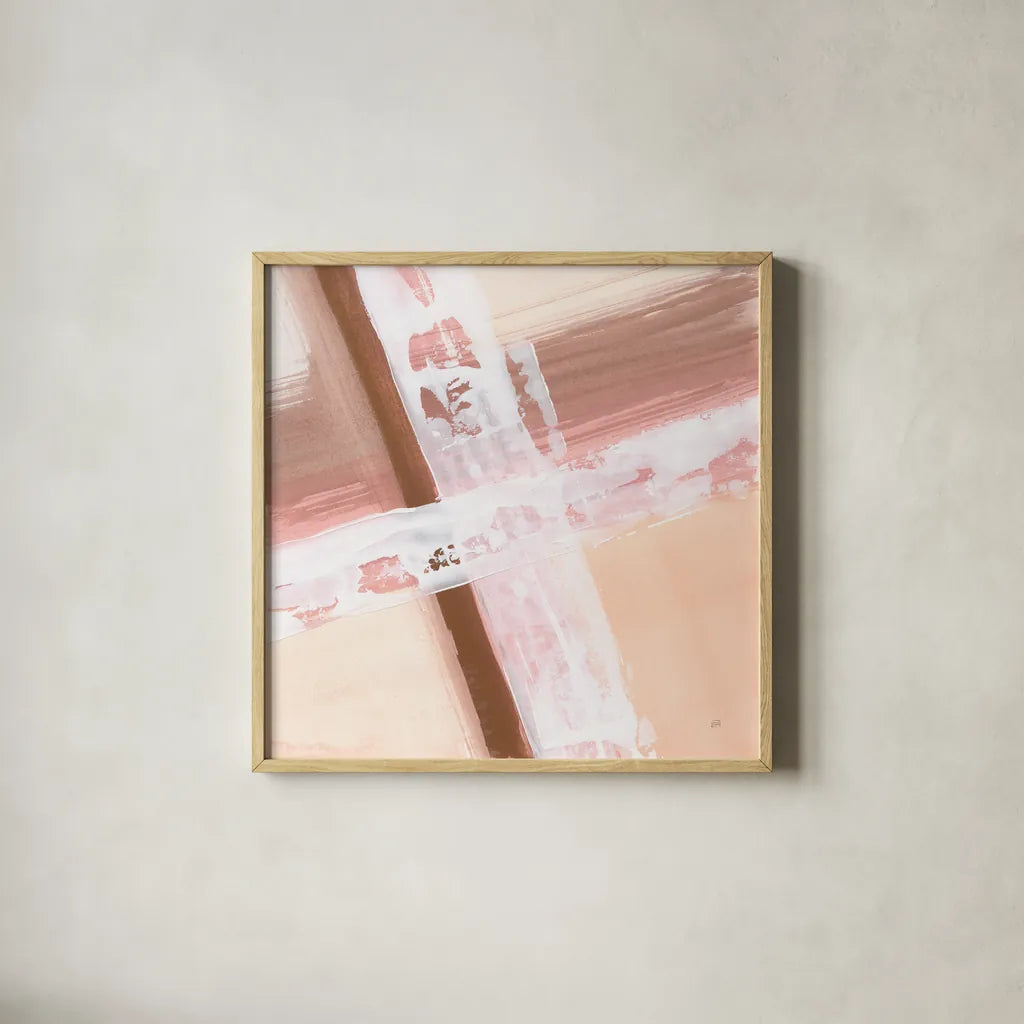 Woven V by Chris Paschke. Shown in a natural wood glass frame for a timeless modern aesthetic. Available as an archival giclee rolled canvas, fine art paper, or poster print. SKU 82449a.