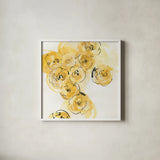 Yellow Roses Anew I by Chris Paschke. Shown in a crisp white glass frame for a clean and minimalist style. Available as an archival giclee rolled canvas, fine art paper, or poster print. SKU 22562a.