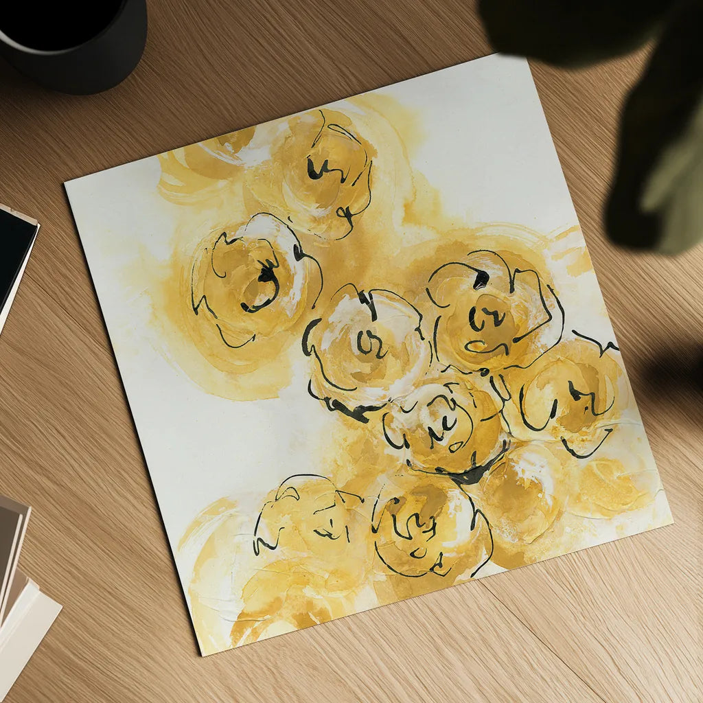 Yellow Roses Anew II by Chris Paschke. Shown as a detailed flat fine art print, highlighting archival giclee quality. Available as an archival giclee rolled canvas, fine art paper, or poster print. SKU 22563a.