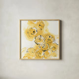 Yellow Roses Anew II v.2 by Chris Paschke. Shown in a natural wood glass frame for a timeless modern aesthetic. Available as an archival giclee rolled canvas, fine art paper, or poster print. SKU 22565a.