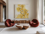 Yellow Roses Anew II v.2 by Chris Paschke. Shown as extra-large giant wall art in a modern living room. Available as an archival giclee rolled canvas, fine art paper, or poster print. SKU 22565a.
