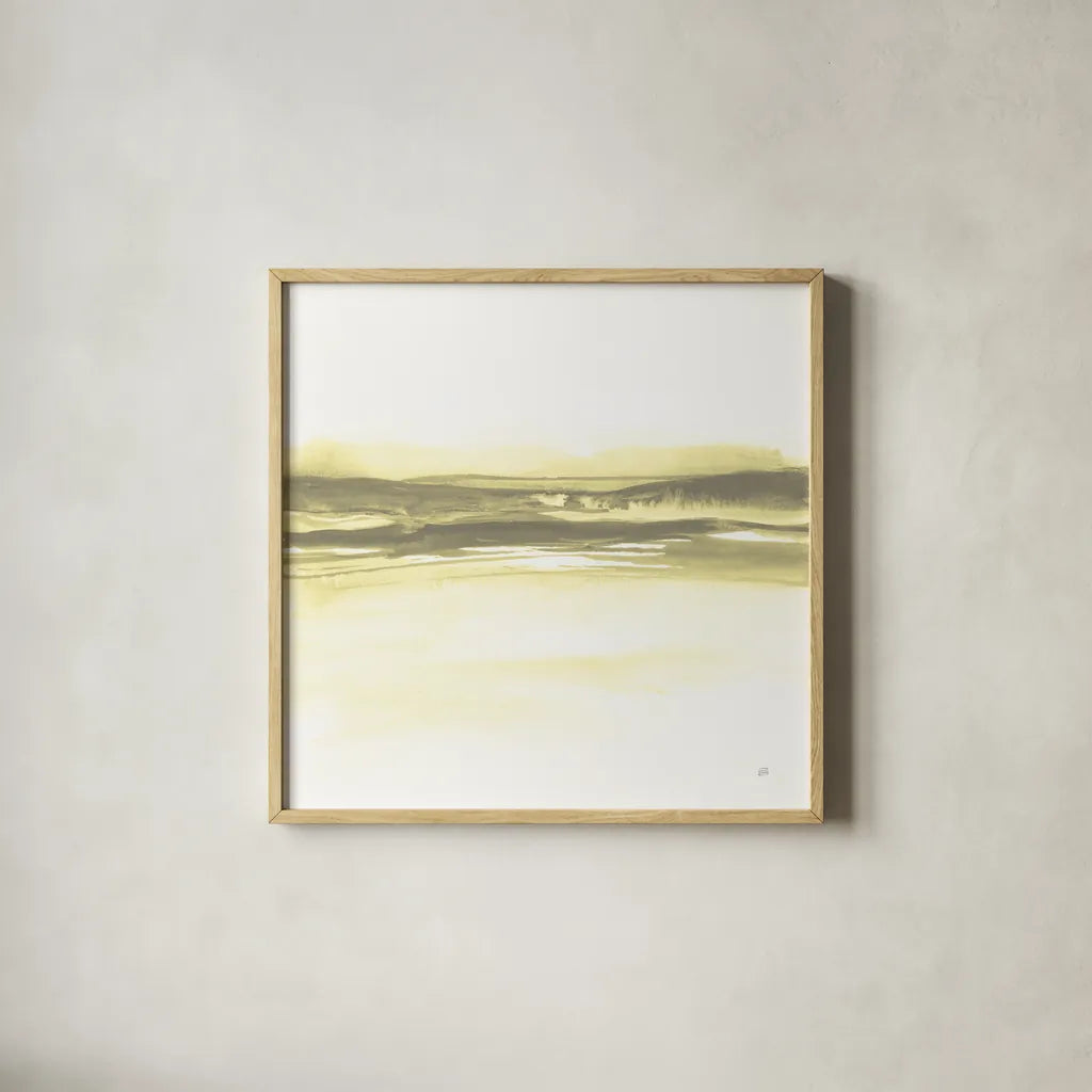 Yellow Tint Cassis I by Chris Paschke. Shown in a natural wood glass frame for a timeless modern aesthetic. Available as an archival giclee rolled canvas, fine art paper, or poster print. SKU 74467a.