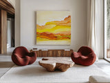 Yellowscape I by Chris Paschke. Shown as extra-large giant wall art in a modern living room. Available as an archival giclee rolled canvas, fine art paper, or poster print. SKU 66754a.