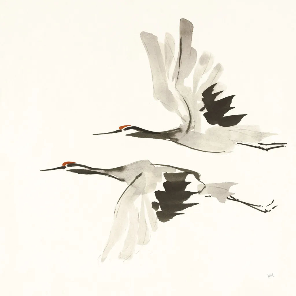 Zen Cranes I Warm by Chris Paschke. SKU 51744a. Archival Giclee Fine art print for wall decor.