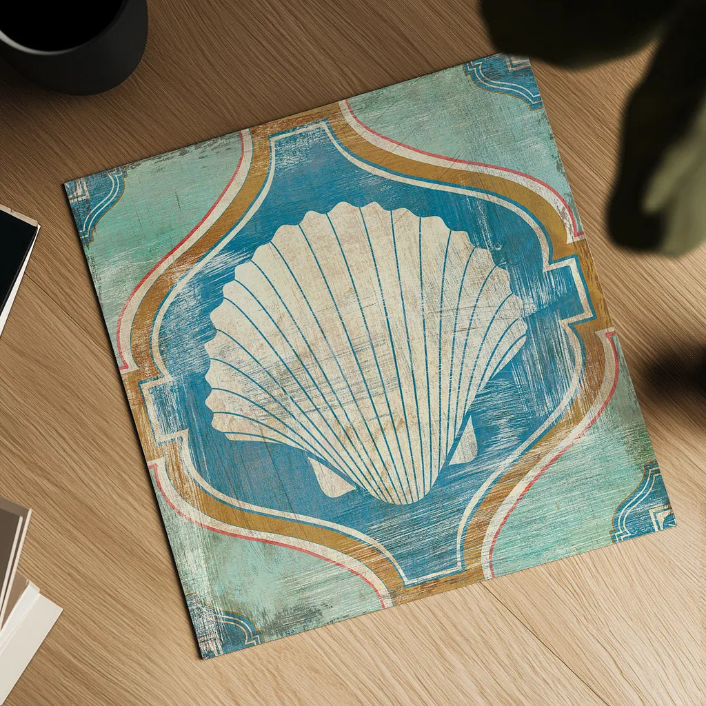 Bohemian Sea Tiles II by Cleonique Hilsaca. Shown as a detailed flat fine art print, highlighting archival giclee quality. Available as an archival giclee rolled canvas, fine art paper, or poster print. SKU 22935a.