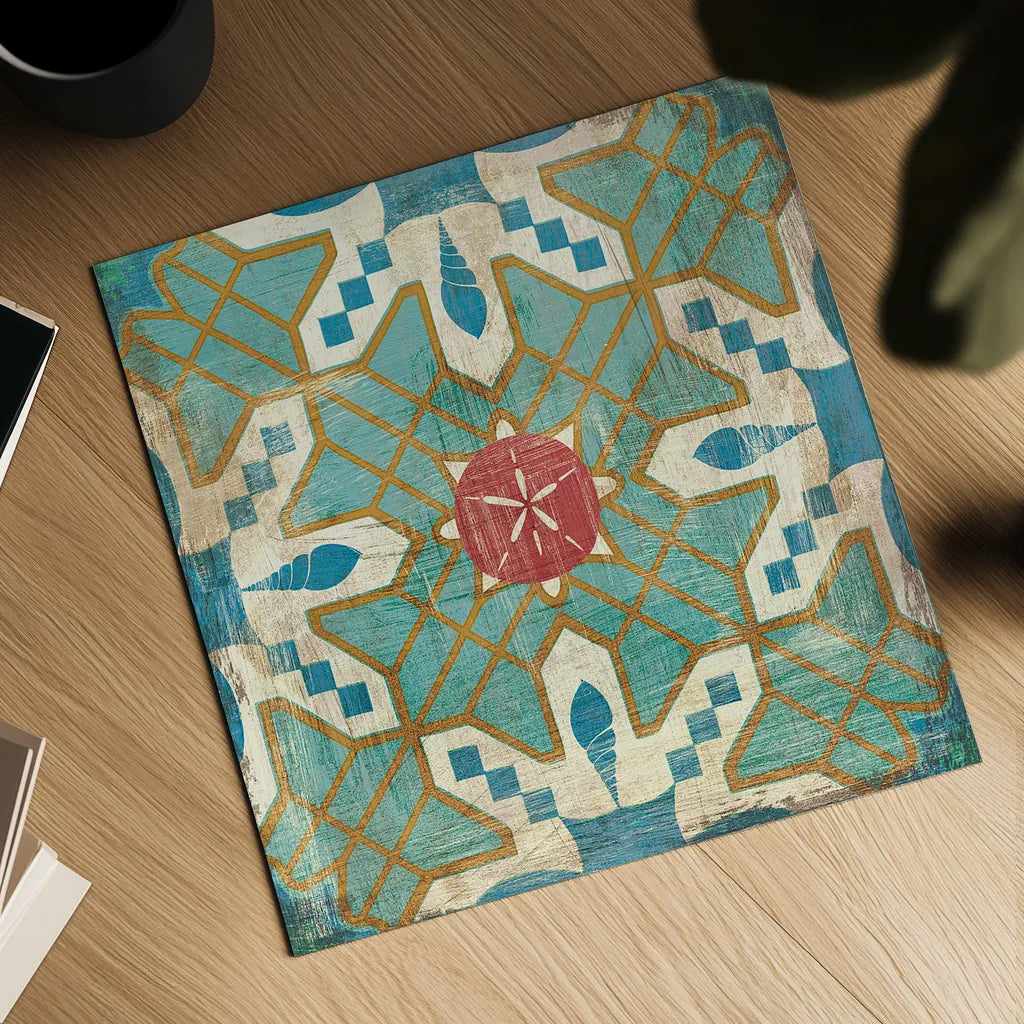 Bohemian Sea Tiles III by Cleonique Hilsaca. Shown as a detailed flat fine art print, highlighting archival giclee quality. Available as an archival giclee rolled canvas, fine art paper, or poster print. SKU 22936a.