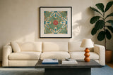 Bohemian Sea Tiles III by Cleonique Hilsaca. Displayed in a glass frame with matte in a clean modern living room. Available as an archival giclee rolled canvas, fine art paper, or poster print. SKU 22936a.
