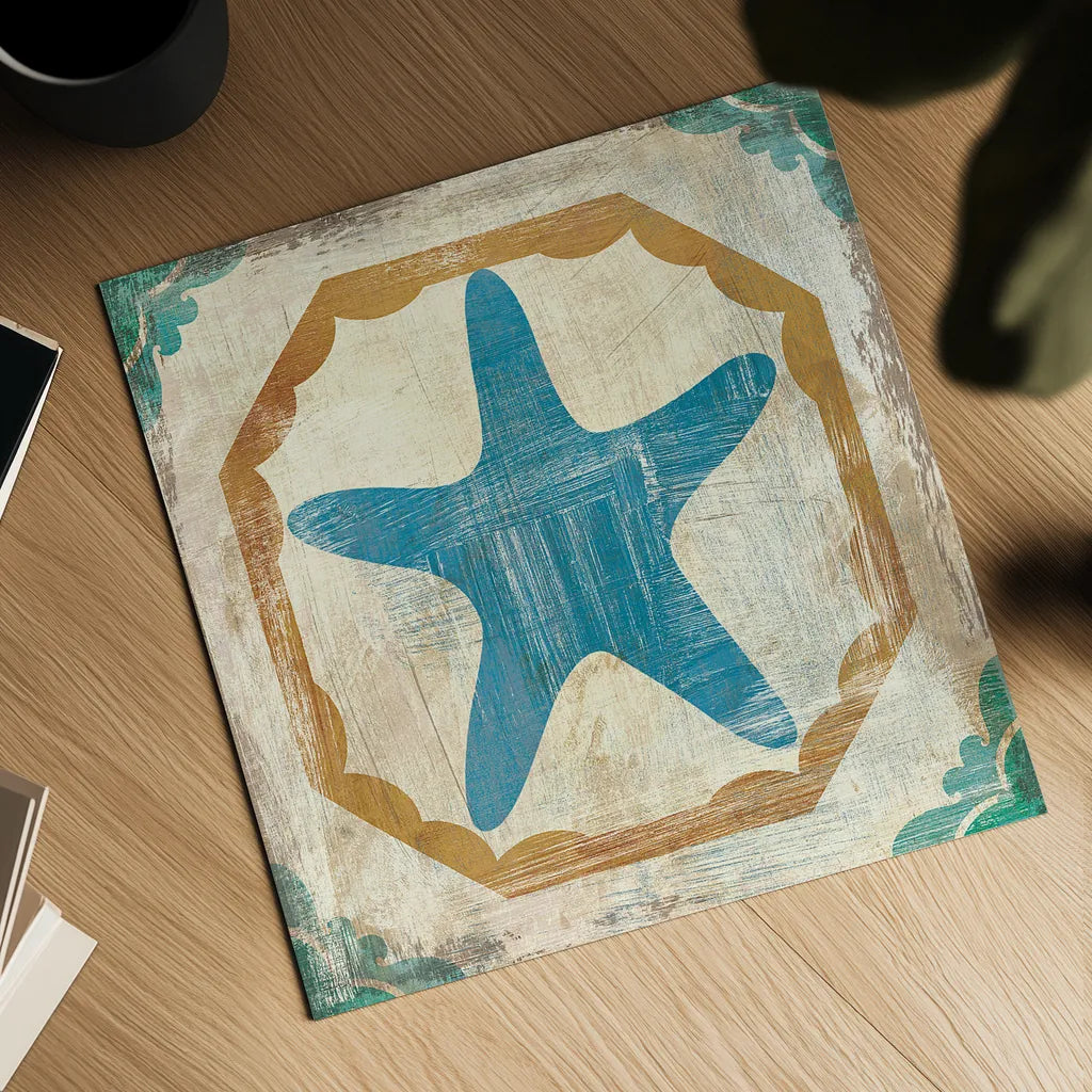 Bohemian Sea Tiles IX by Cleonique Hilsaca. Shown as a detailed flat fine art print, highlighting archival giclee quality. Available as an archival giclee rolled canvas, fine art paper, or poster print. SKU 22942a.