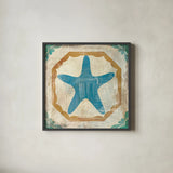 Bohemian Sea Tiles IX by Cleonique Hilsaca. Shown in a sleek black glass frame for a contemporary gallery look. Available as an archival giclee rolled canvas, fine art paper, or poster print. SKU 22942a.