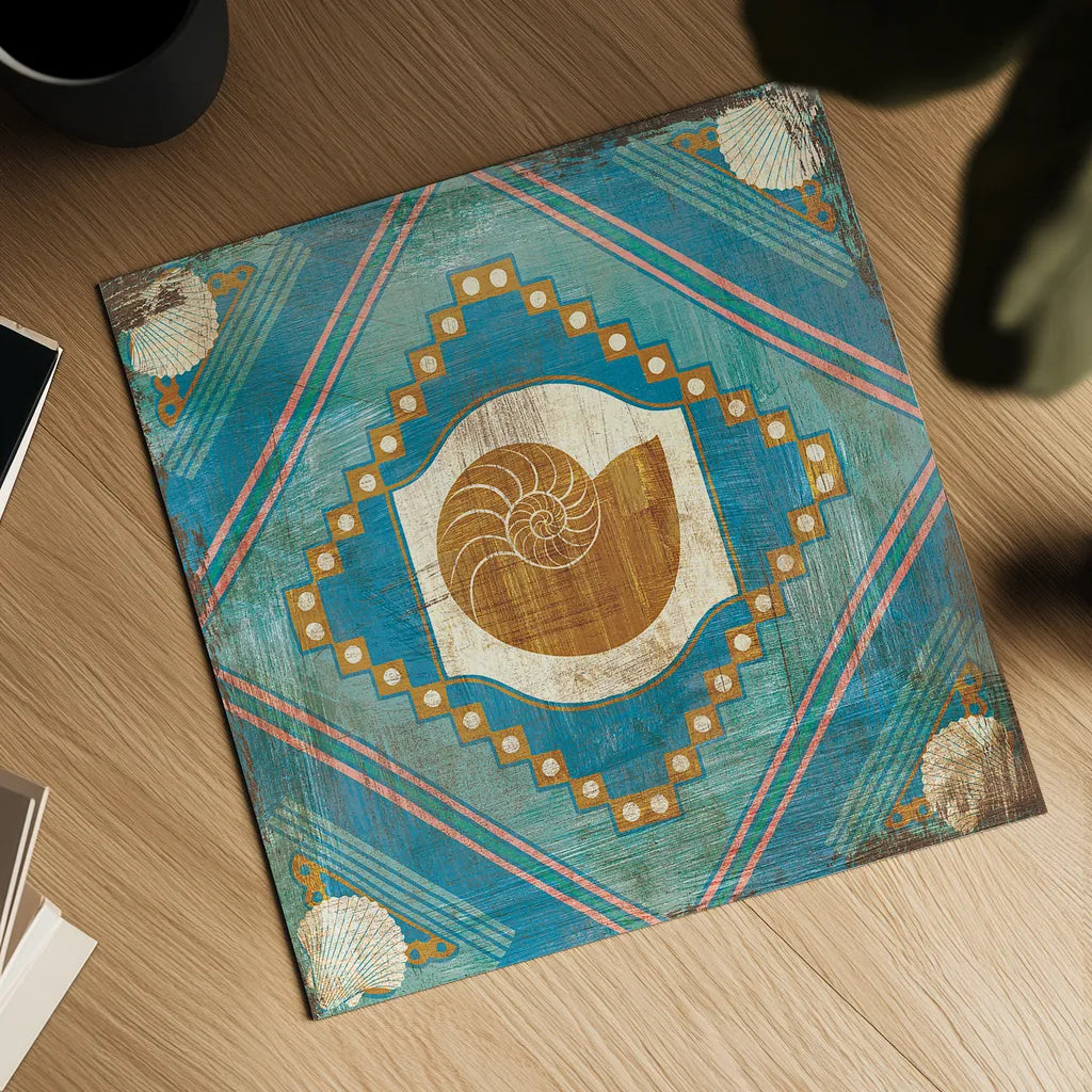 Bohemian Sea Tiles V by Cleonique Hilsaca. Shown as a detailed flat fine art print, highlighting archival giclee quality. Available as an archival giclee rolled canvas, fine art paper, or poster print. SKU 22938a.