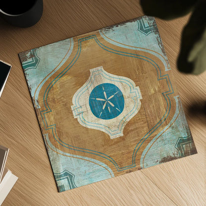 Bohemian Sea Tiles VII by Cleonique Hilsaca. Shown as a detailed flat fine art print, highlighting archival giclee quality. Available as an archival giclee rolled canvas, fine art paper, or poster print. SKU 22940a.
