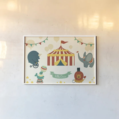 Little Circus by Cleonique Hilsaca. shown as a paper print in a white frame. Available as a archival giclee rolled canvas, fine art paper, or poster print. SKU 38556i.