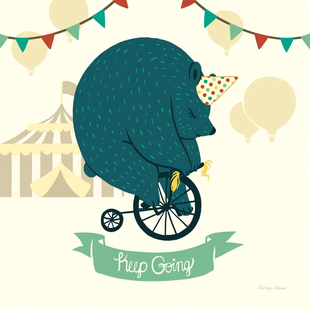 Little Circus Bear by Cleonique Hilsaca. SKU 28369a. Archival Giclee Fine art print for wall decor.