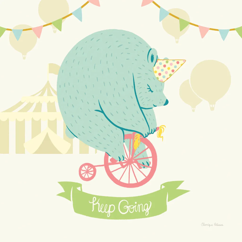 Little Circus Bear Pastel by Cleonique Hilsaca. SKU 23928a. Archival Giclee Fine art print for wall decor.