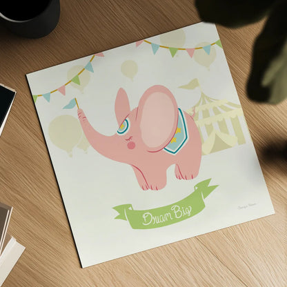 Little Circus Elephant Pastel by Cleonique Hilsaca. Shown as a detailed flat fine art print, highlighting archival giclee quality. Available as an archival giclee rolled canvas, fine art paper, or poster print. SKU 23929a.