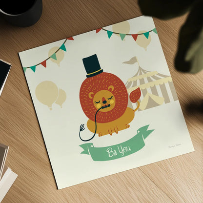 Little Circus Lion by Cleonique Hilsaca. Shown as a detailed flat fine art print, highlighting archival giclee quality. Available as an archival giclee rolled canvas, fine art paper, or poster print. SKU 30806a.