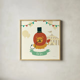 Little Circus Lion by Cleonique Hilsaca. Shown in a natural wood glass frame for a timeless modern aesthetic. Available as an archival giclee rolled canvas, fine art paper, or poster print. SKU 30806a.