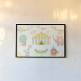 Little Circus Pastel by Cleonique Hilsaca. shown as a paper print in a black flame. Available as a archival giclee rolled canvas, fine art paper, or poster print. SKU 31576i.