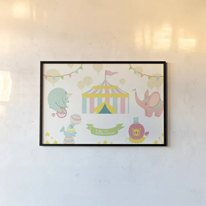 Little Circus Pastel by Cleonique Hilsaca. shown as a paper print in a black flame. Available as a archival giclee rolled canvas, fine art paper, or poster print. SKU 31576i.