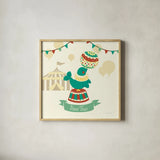 Little Circus Seal by Cleonique Hilsaca. Shown in a natural wood glass frame for a timeless modern aesthetic. Available as an archival giclee rolled canvas, fine art paper, or poster print. SKU 17730a.