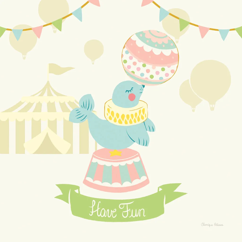 Little Circus Seal Pastel by Cleonique Hilsaca. SKU 23930a. Archival Giclee Fine art print for wall decor.