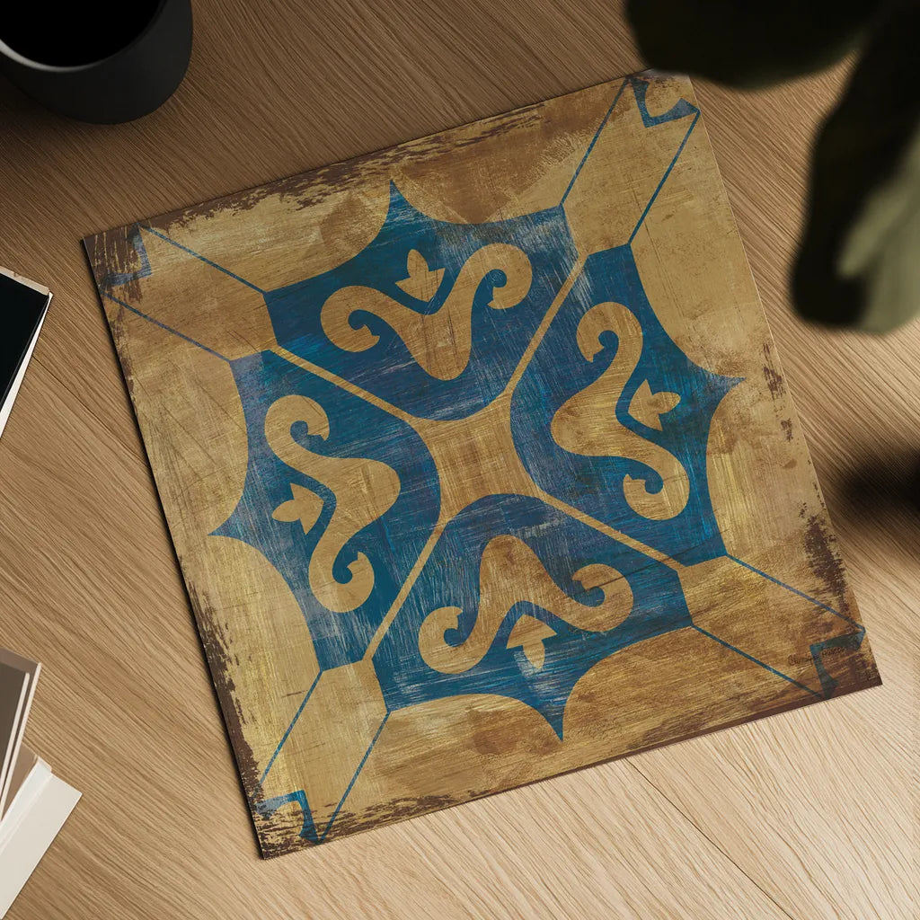 Moroccan Tiles Blue I by Cleonique Hilsaca. Shown as a detailed flat fine art print, highlighting archival giclee quality. Available as an archival giclee rolled canvas, fine art paper, or poster print. SKU 38566a.