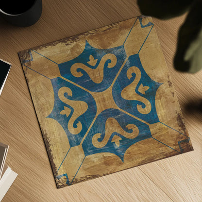 Moroccan Tiles Blue I by Cleonique Hilsaca. Shown as a detailed flat fine art print, highlighting archival giclee quality. Available as an archival giclee rolled canvas, fine art paper, or poster print. SKU 38566a.