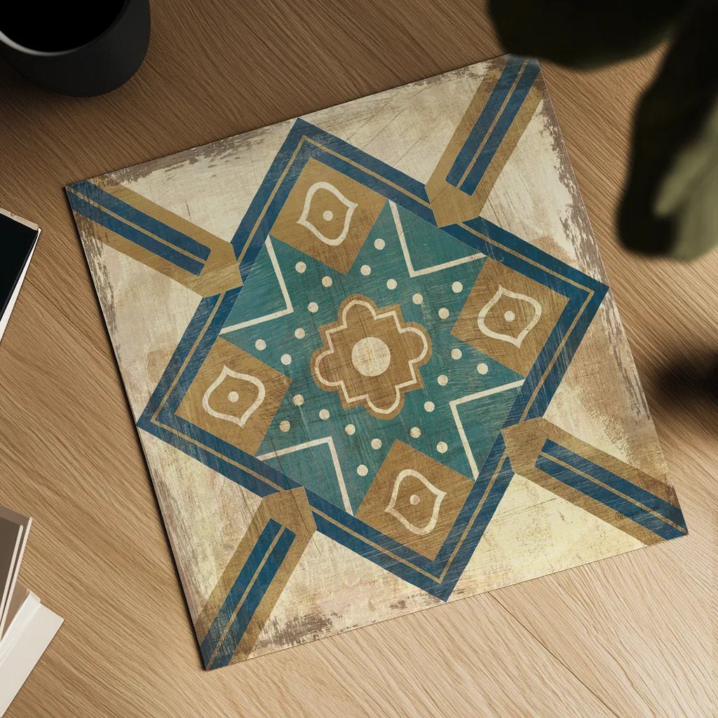 Moroccan Tiles Blue IX by Cleonique Hilsaca. Shown as a detailed flat fine art print, highlighting archival giclee quality. Available as an archival giclee rolled canvas, fine art paper, or poster print. SKU 38574a.