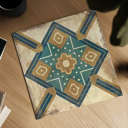Moroccan Tiles Blue IX by Cleonique Hilsaca. Shown as a detailed flat fine art print, highlighting archival giclee quality. Available as an archival giclee rolled canvas, fine art paper, or poster print. SKU 38574a.
