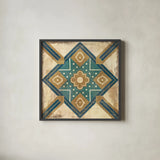 Moroccan Tiles Blue IX by Cleonique Hilsaca. Shown in a sleek black glass frame for a contemporary gallery look. Available as an archival giclee rolled canvas, fine art paper, or poster print. SKU 38574a.
