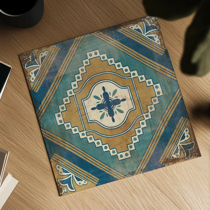 Moroccan Tiles Blue V by Cleonique Hilsaca. Shown as a detailed flat fine art print, highlighting archival giclee quality. Available as an archival giclee rolled canvas, fine art paper, or poster print. SKU 38570a.