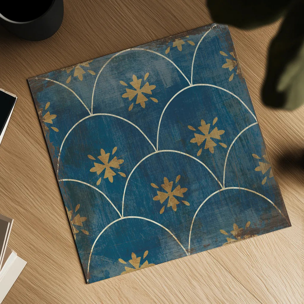 Moroccan Tiles Blue VI by Cleonique Hilsaca. Shown as a detailed flat fine art print, highlighting archival giclee quality. Available as an archival giclee rolled canvas, fine art paper, or poster print. SKU 38571a.