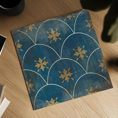Moroccan Tiles Blue VI by Cleonique Hilsaca. Shown as a detailed flat fine art print, highlighting archival giclee quality. Available as an archival giclee rolled canvas, fine art paper, or poster print. SKU 38571a.