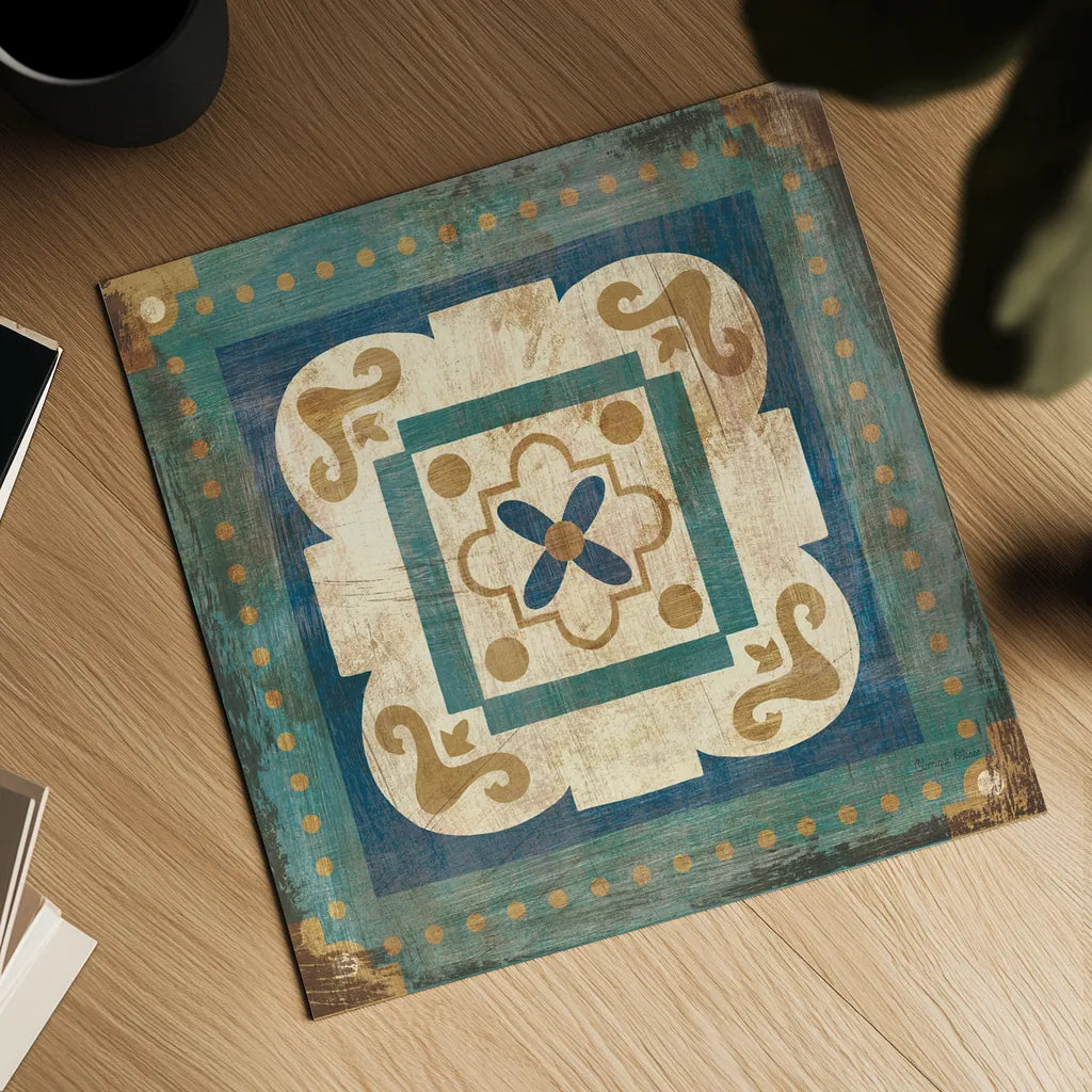 Moroccan Tiles Blue XII by Cleonique Hilsaca. Shown as a detailed flat fine art print, highlighting archival giclee quality. Available as an archival giclee rolled canvas, fine art paper, or poster print. SKU 38577a.