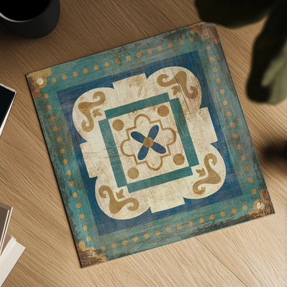 Moroccan Tiles Blue XII by Cleonique Hilsaca. Shown as a detailed flat fine art print, highlighting archival giclee quality. Available as an archival giclee rolled canvas, fine art paper, or poster print. SKU 38577a.