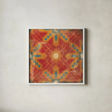 Moroccan Tiles II v2 by Cleonique Hilsaca. Shown in a crisp white glass frame for a clean and minimalist style. Available as an archival giclee rolled canvas, fine art paper, or poster print. SKU 16173a.