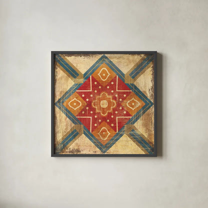 Moroccan Tiles IX by Cleonique Hilsaca. Shown in a sleek black glass frame for a contemporary gallery look. Available as an archival giclee rolled canvas, fine art paper, or poster print. SKU 16181a.