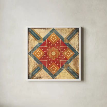 Moroccan Tiles IX by Cleonique Hilsaca. Shown in a crisp white glass frame for a clean and minimalist style. Available as an archival giclee rolled canvas, fine art paper, or poster print. SKU 16181a.