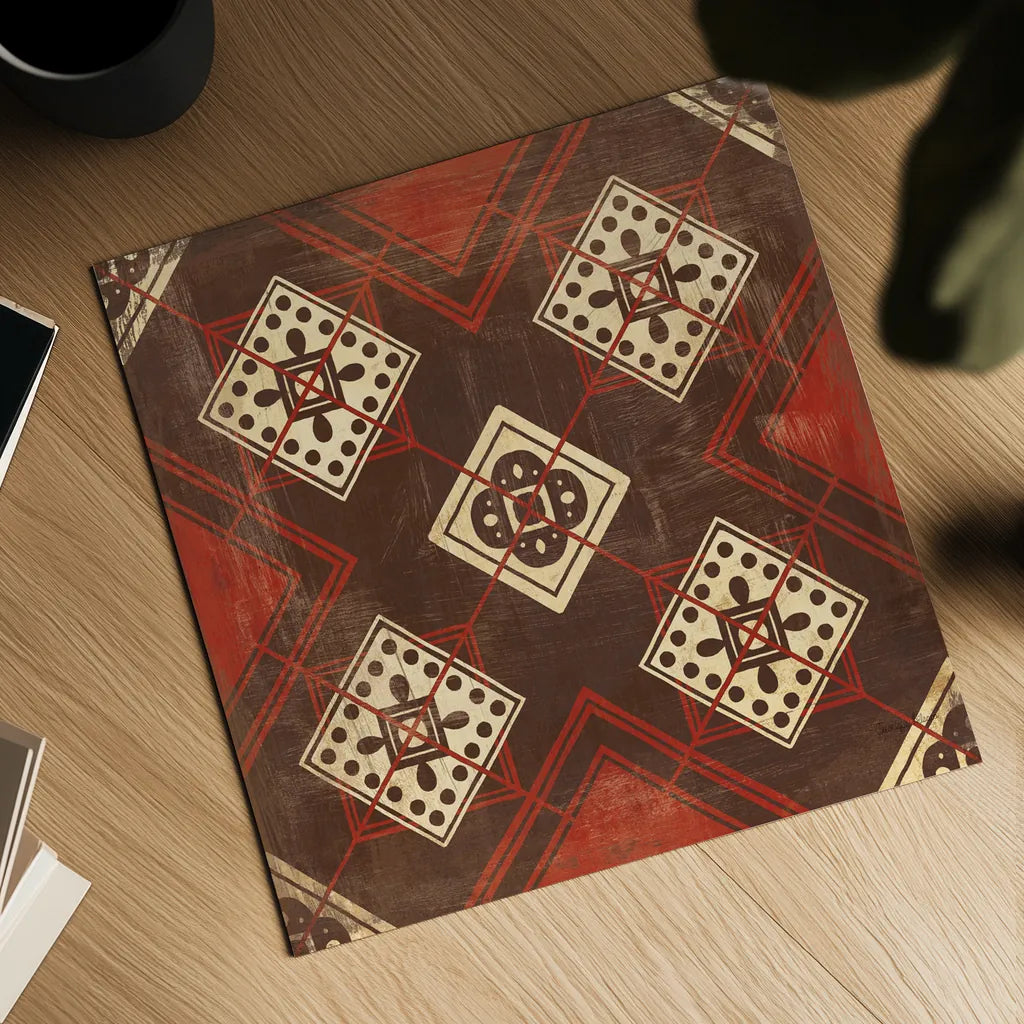 Moroccan Tiles Spice IV by Cleonique Hilsaca. Shown as a detailed flat fine art print, highlighting archival giclee quality. Available as an archival giclee rolled canvas, fine art paper, or poster print. SKU 38580a.