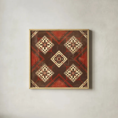Moroccan Tiles Spice IV by Cleonique Hilsaca. Shown in a natural wood glass frame for a timeless modern aesthetic. Available as an archival giclee rolled canvas, fine art paper, or poster print. SKU 38580a.